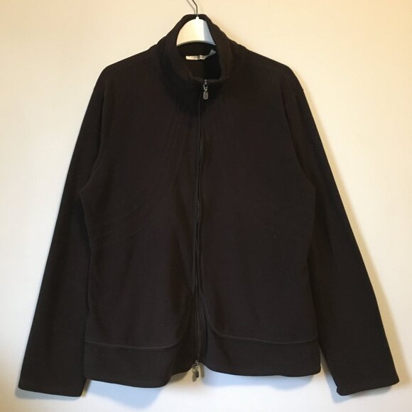 Vintage Retro Stitch Dark Brown Fleece Sweater Zip Up High Collar Jacket - Picture 1 of 16